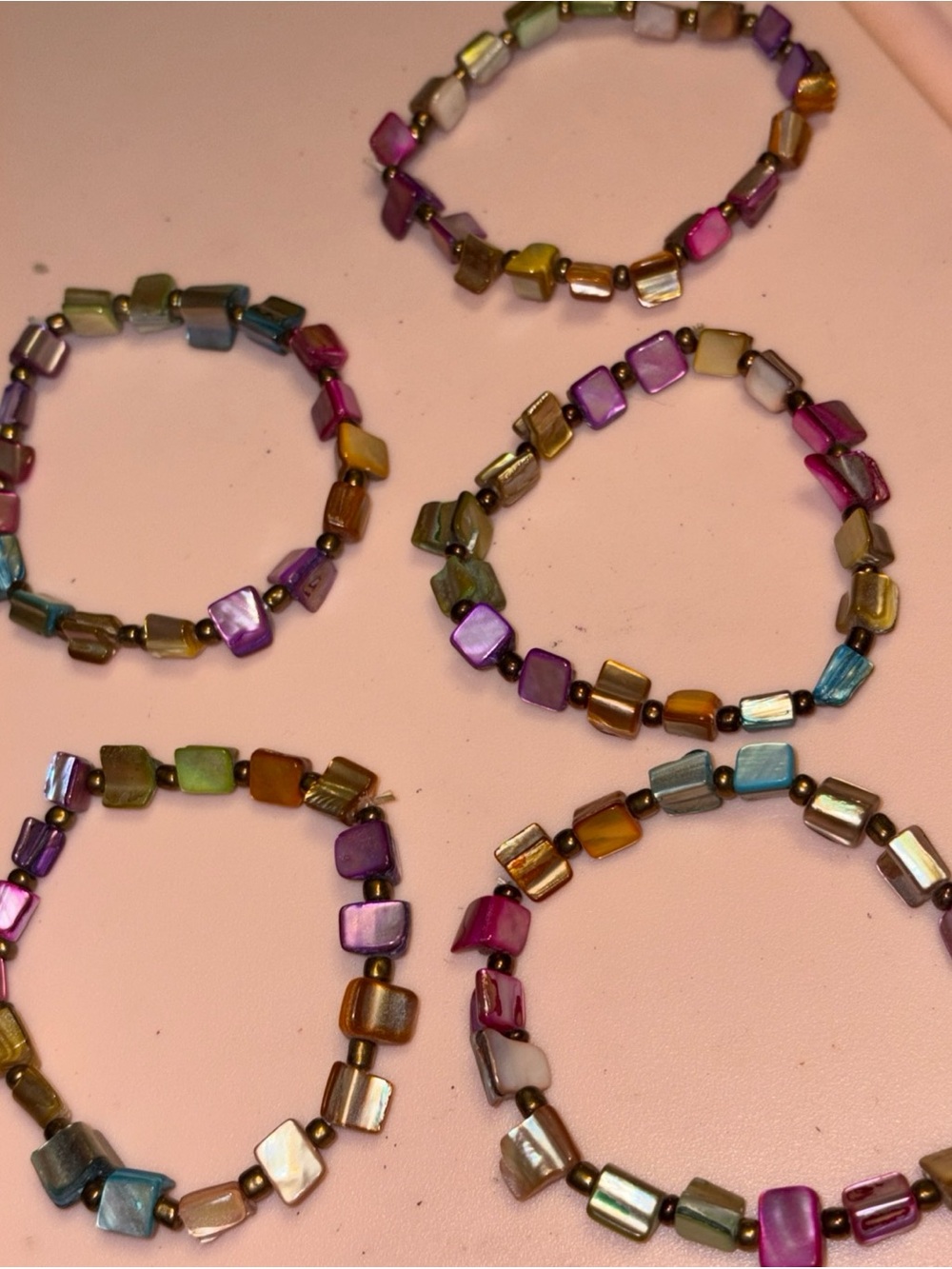 Multi-Color Abalone Chip Bead Stretch Bracelet Lot of 5- Women Jewelry